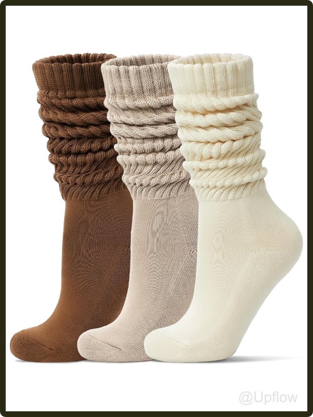 Women's Slouch Socks Knee-High Scrunch Cotton Knit Cozy Boot Socks 3 Pairs